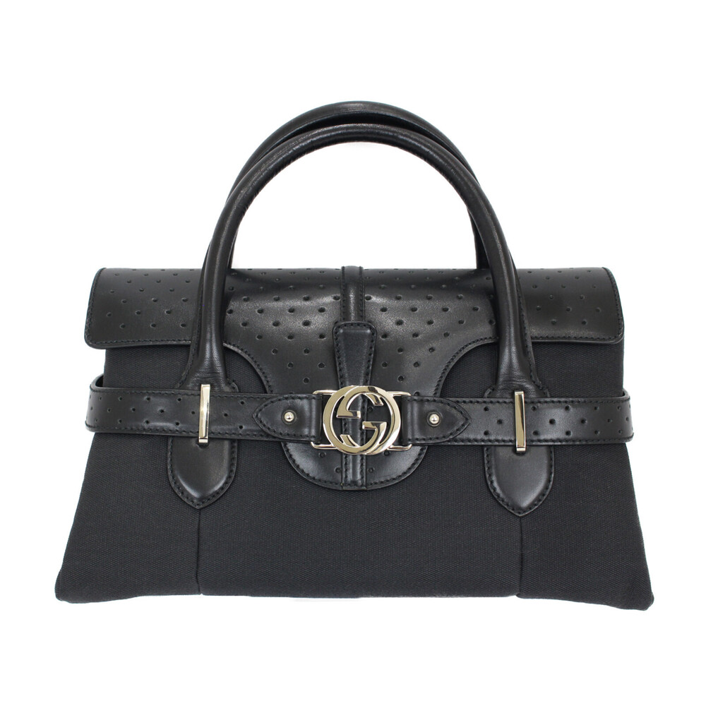Gucci Leather Handbag Double Black Canvas GG - Picture 2 of 7